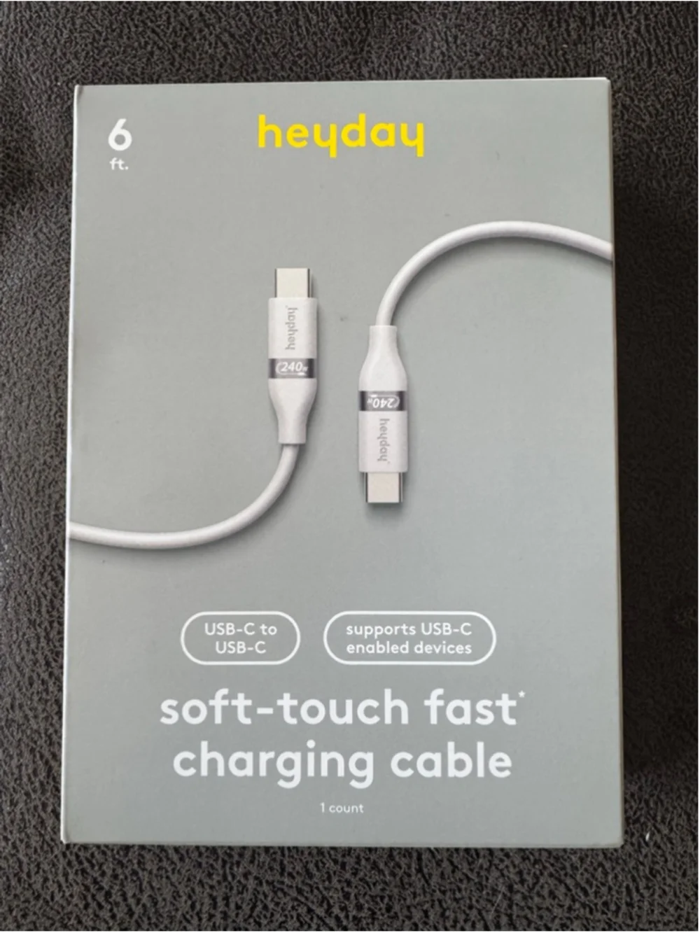 heyday White USB-C to USB-C 6 foot Fast Charging Cable - new in box